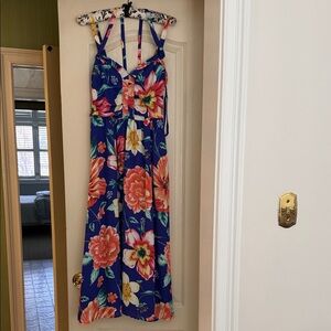 Anthropologie Floral Sundress in Vibrant Royal Blue